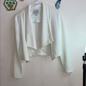 Haute Monde White Draped Collar Blazer